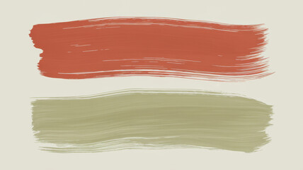 Abstract brush strokes in earthy red and muted green tones on a soft beige background, evoking a warm and natural feel.