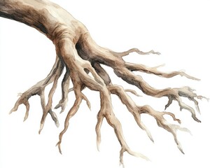 Detailed tree roots on a white isolated background.