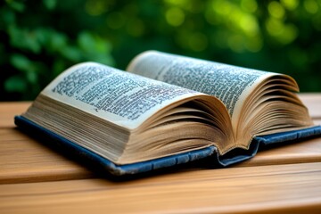 Aged book open on a wooden table, with yellowed pages and faint handwritten notes in the margins