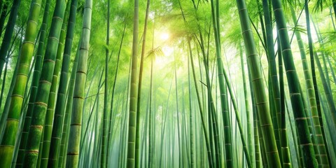 Sunlit Bamboo Forest, Tranquil Greenscape, Nature's Serenity, Bamboo Grove, Forest, Nature