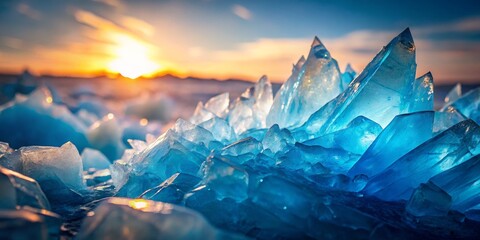 Ice Crystals Glisten in the Golden Sunset, Crystal, Ice