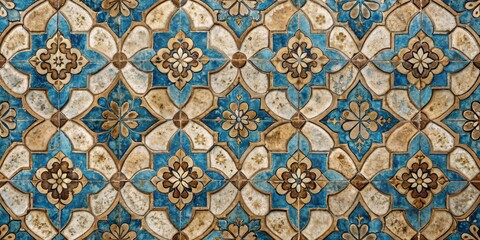 Intricate Blue and Beige Geometric Tile Pattern, Moroccan, Islamic Art ,tile, pattern