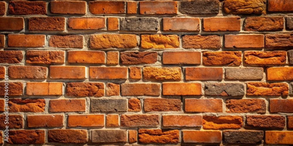 Wall mural Brick Wall Texture - Red and Orange Bricks with White Mortar, Brick wall, Texture