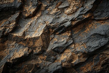 Rugged Brown Rock Texture with Dark Tones Close-up of Rough Mountain Surface