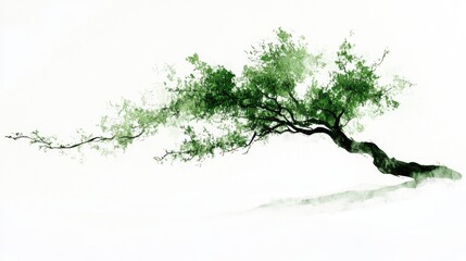 Obraz premium Lonely green tree with a unique shape, white isolated background.