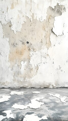 Obraz premium A weathered wall with peeling paint and a cracked floor, suggesting neglect and decay.