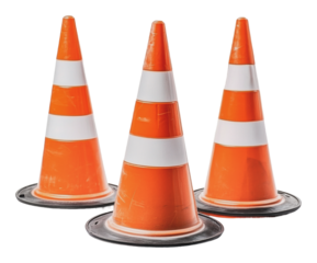 PNG Row of traffic cones at a construction site