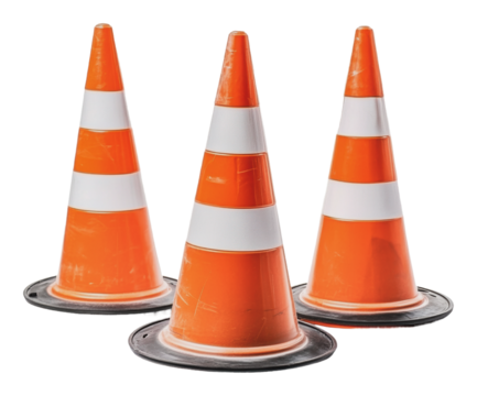 PNG Row of traffic cones at a construction site