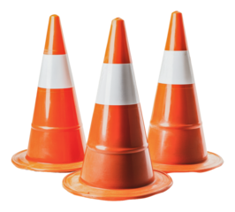 PNG Neatly arranged traffic cones on white