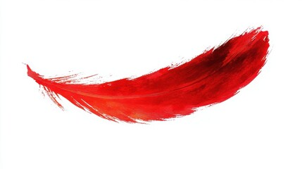 Red paint stroke, artistic design element, isolated on white background.
