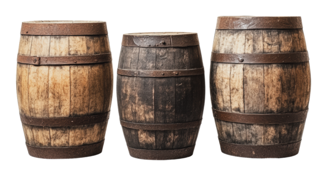 PNG Rustic workshop with stacked wooden barrels