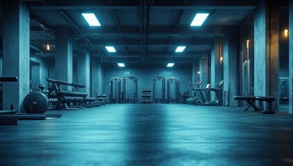 Empty Gym with Blue Lighting