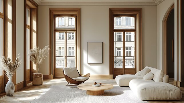 Elegant living room with modern Scandinavian furniture