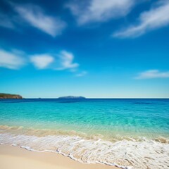 Fototapeta premium Relaxing beach scene with white sand, turquoise water, and gentle waves