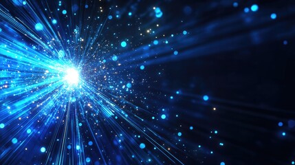 Fototapeta premium Dynamic blue light burst with sparkling energy particles in motion