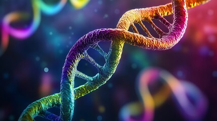 Fototapeta premium A colorful depiction of a DNA double helix, illustrating genetic structure and molecular biology concepts.