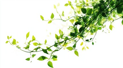 Vibrant green vines with leaves, isolated on a white background.