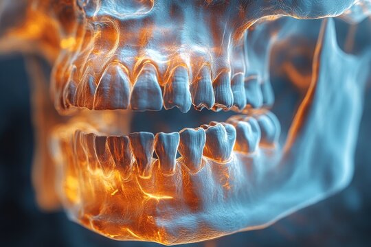 Glowing Human Skull with Teeth Close Up