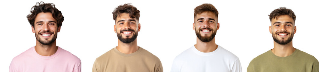 Fototapeta premium Portrait of smiling young man brunet set isolated Png, transparent without background.