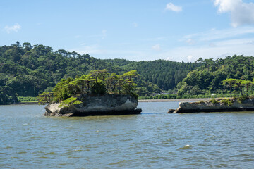 松島の観光船から見る島々の風景