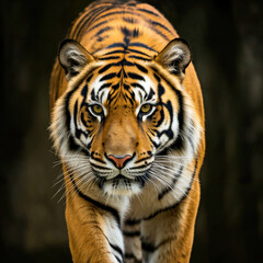 Head of a wild tiger on defocused blackground