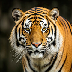 Head of a wild tiger on defocused blackground