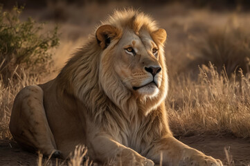 Lion king in natural background . King of jungle