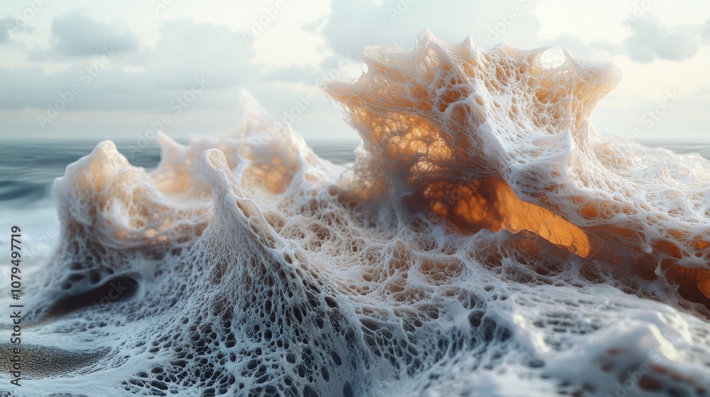 Aufkleber dynamic organic structure featuring hyper realistic details complemented by abstract waves and a sur