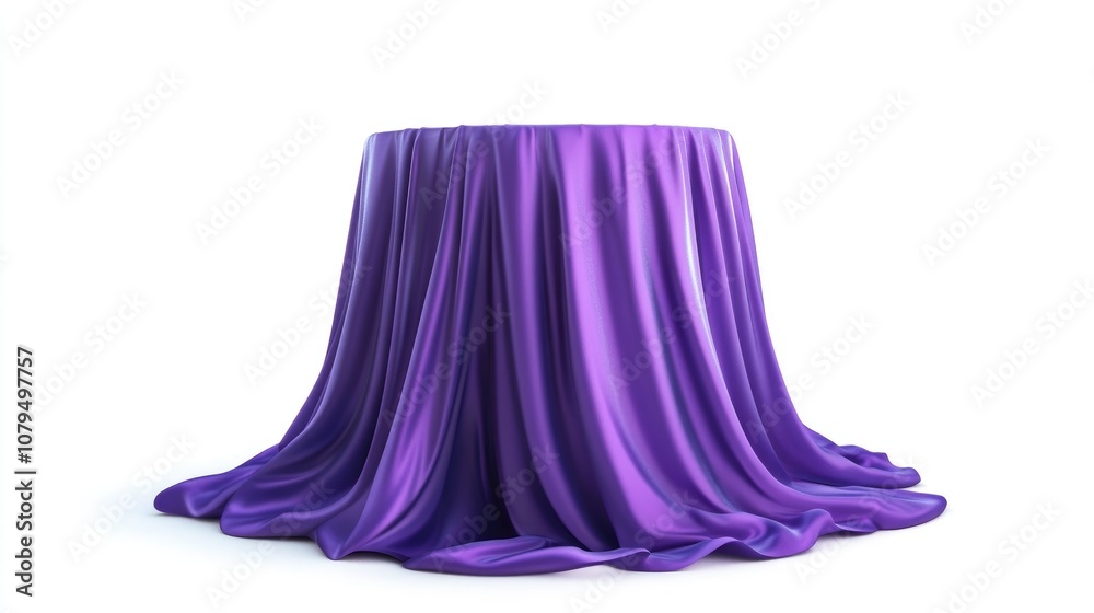 Aufkleber presentation pedestal draped in purple fabric space designated for an award or prize concealed by cl