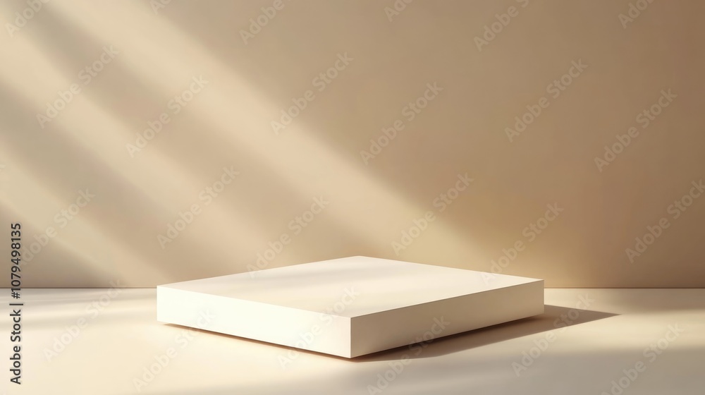 Poster 3D rendering of a white square podium with a plain background for product promotion minimalist design