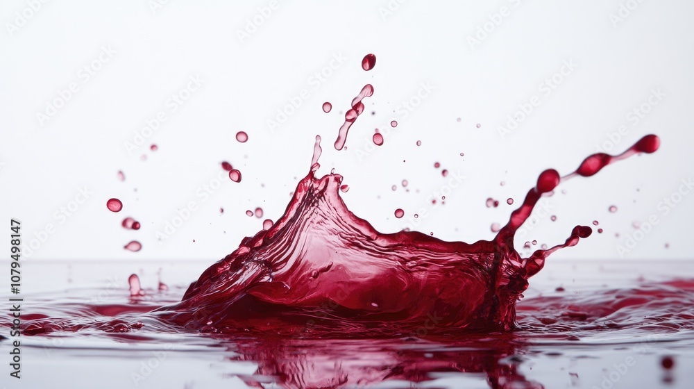 Aufkleber dynamic red wine splash with droplets captured against a clean white background