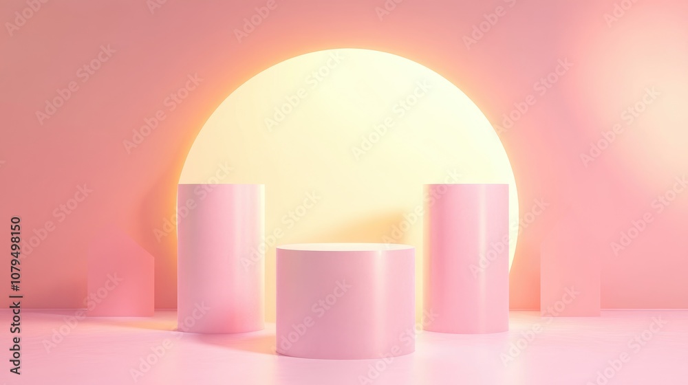 Poster 3d rendering illustration of a mockup featuring cylinder podiums for a festival celebration empty pe