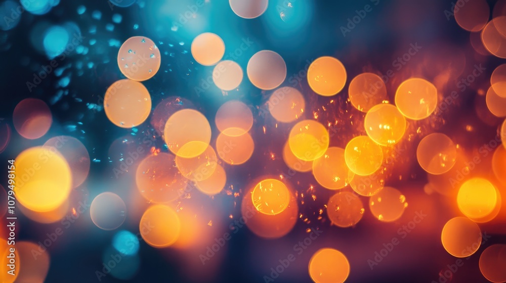 Poster Vibrant bokeh lights creating a sparkling dynamic atmosphere in a wide angle perspective