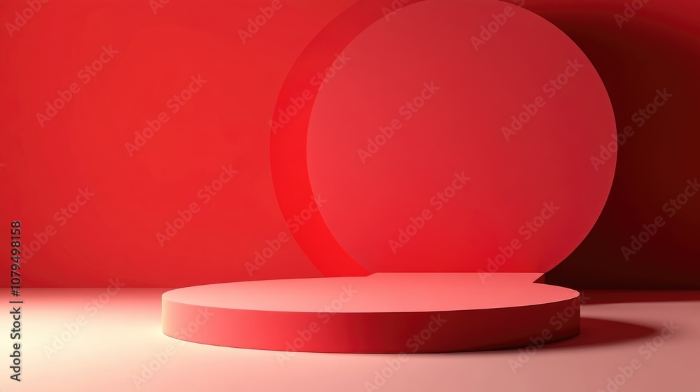 Poster 3d rendered background featuring a striking red studio podium designed for promotional product displ