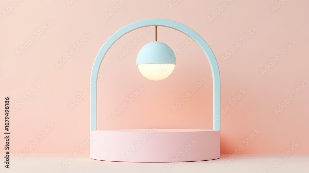 Poster Abstract geometric shape with lamp in pastel colors minimal modern style and pastel background for booth podium stage display stand mockup 3D rendering