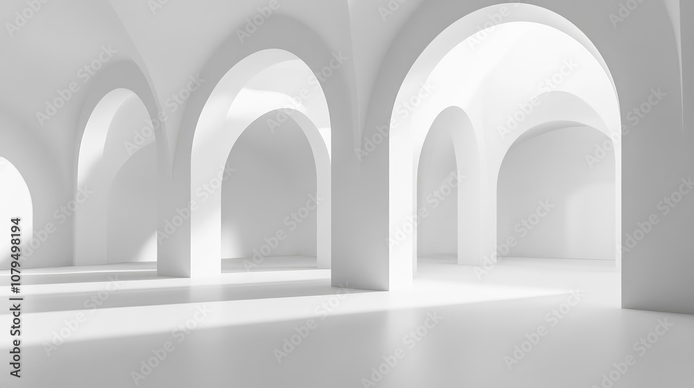 Poster abstract architectural background featuring a white arched interior in 3d render
