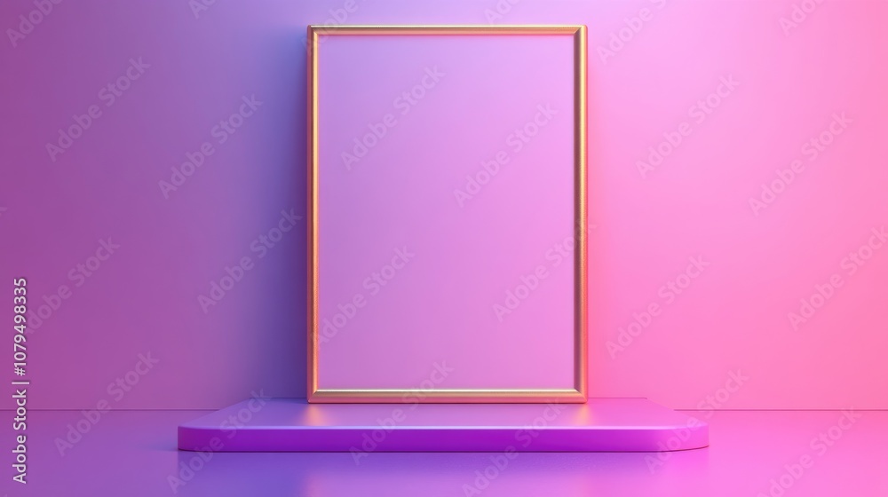 Aufkleber 3d rendered background featuring a pink and purple display podium with a gold square designed for pr
