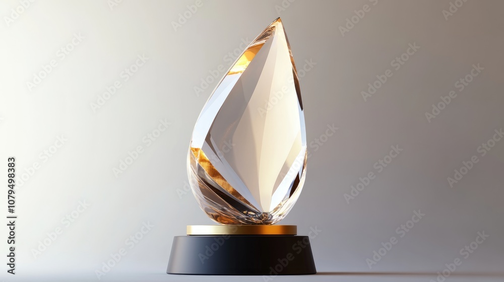Poster transparent trophy or winner award angled view clear crystal or acrylic design on a dark pedestal fe