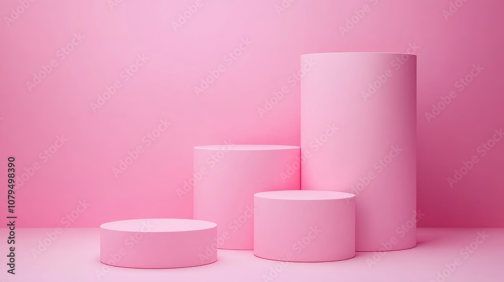 Poster 3d pink cylindrical podium in a minimalist studio setting abstract geometric shape illustration for 