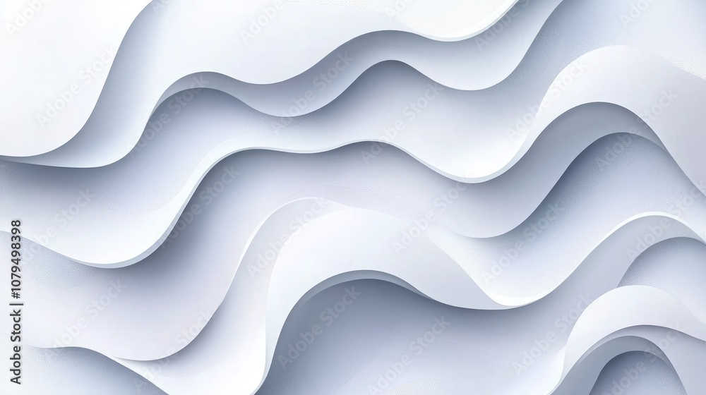 Poster Abstract white waves with overlapping 3D soft pastel paper texture create a visually appealing background for presentation design or business illustration