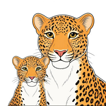 orange leopard mother and cub portrait clip art preview