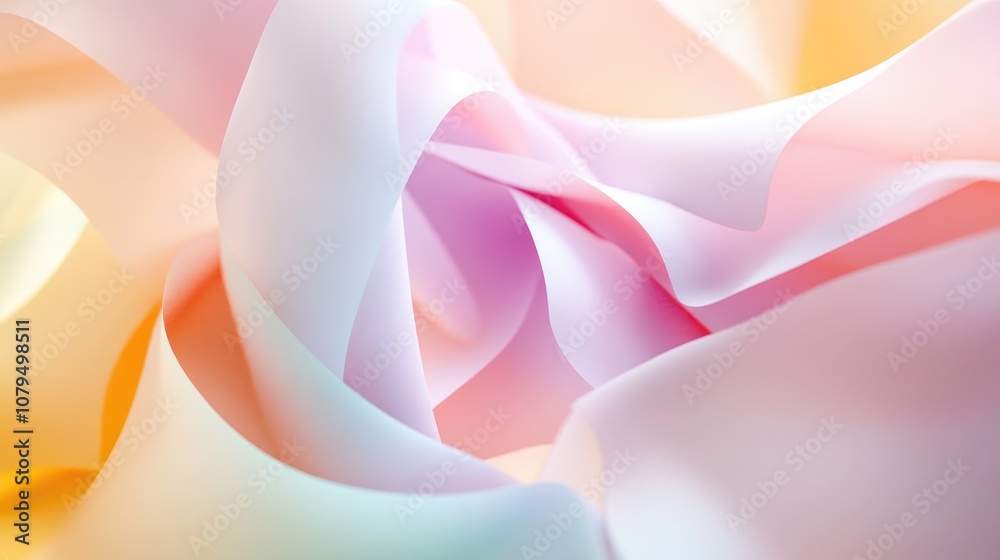 Poster 3D rendering of abstract CGI art featuring pastel colored shapes against a soft background Design concept illustration