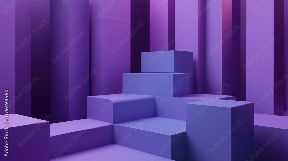 Poster 3D violet and mauve cube and box podium in a minimal studio background Abstract geometric shape object illustration render with natural color tones