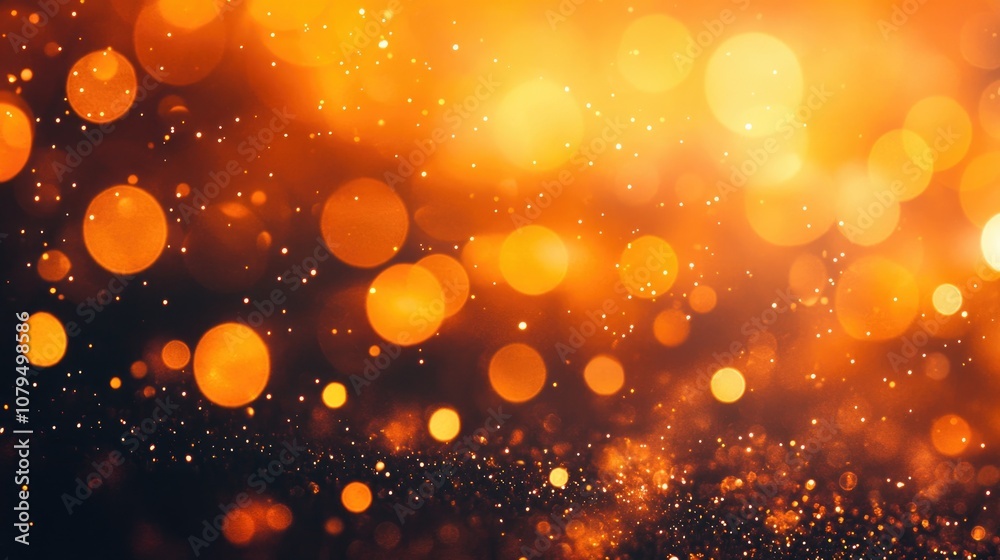 Poster abstract defocused background with vibrant orange tones featuring bright bokeh and glitter effects i