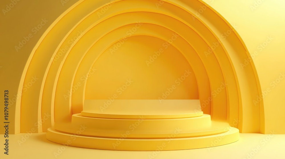Poster Podium featuring yellow circular background 3D rendering