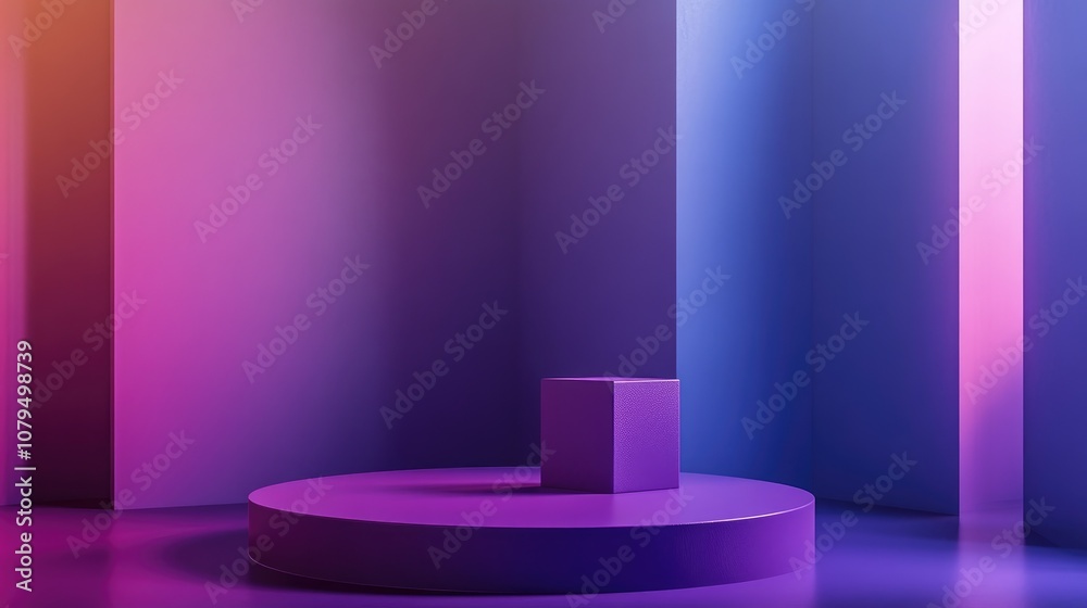 Aufkleber 3D violet and mauve cube and box podium in a minimal studio background Abstract geometric shape object illustration render with natural color tones