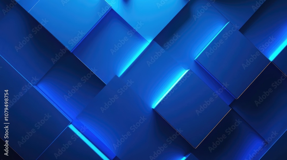 Poster Illuminated blue rhombus with a mock up placed against a background 3D rendering