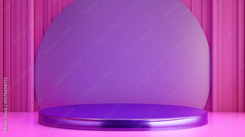 Poster glossy purple and pink podium with an abstract geometric background circular platform designed for s