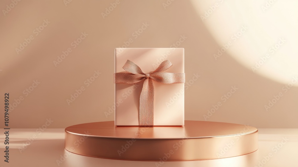 Poster 3d rendering of an elegant circular podium with a gift box backdrop for displaying beauty cosmetic p