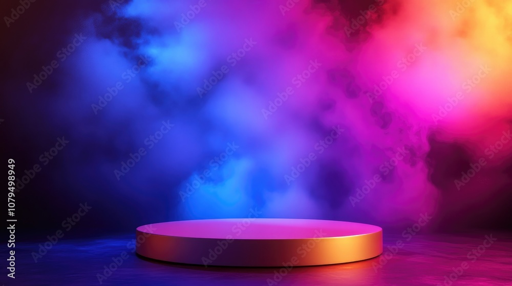 Aufkleber 3D podium for product presentation mock up with a vibrant background 3D rendering